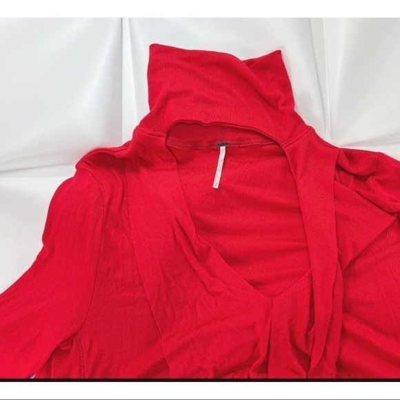 Free People Womens Sz S Red Choker Collar Turtleneck Swing Tunic Top Blouse - Picture 6 of 8